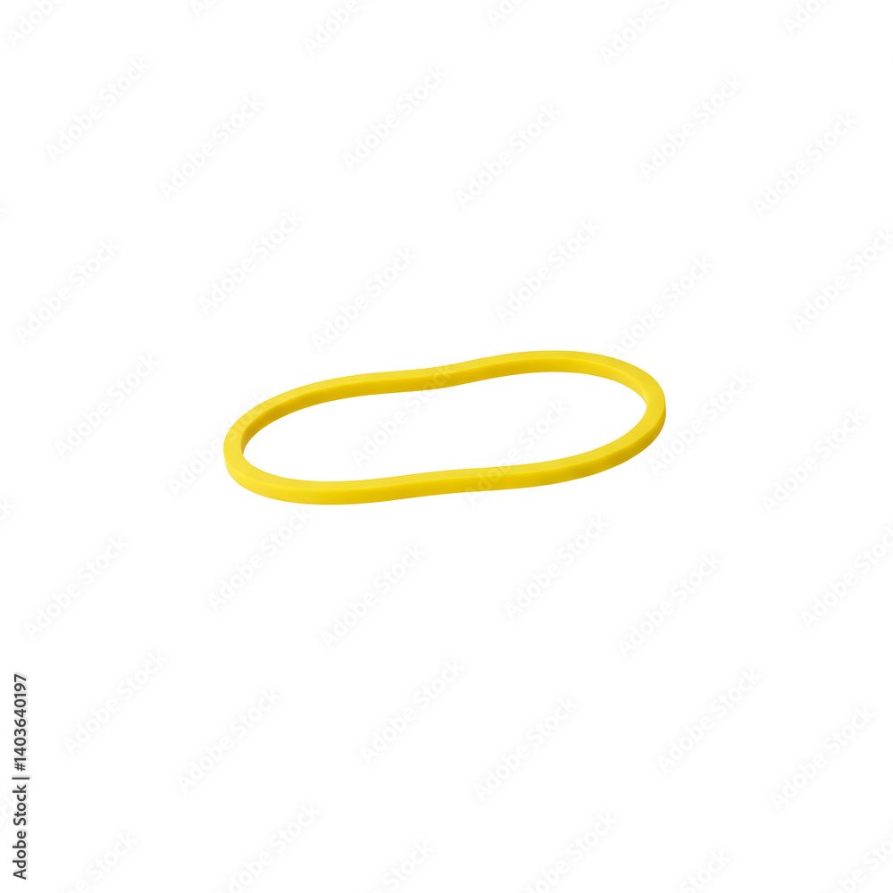 Naklejka premium A yellow rubber band floating horizontally in mid-air against a solid white background