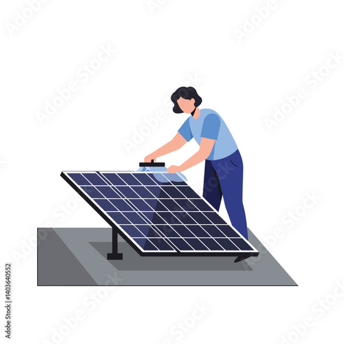 Person adjusting solar panel on rooftop for optimal energy collection and efficiency