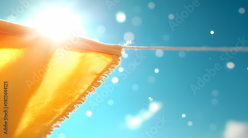 Obraz na płótnie Sunny Sky Background with Triangular Yellow Banner and Bright Sunlight Flare w salonie