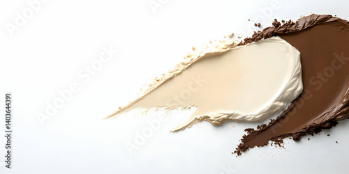 Swatches of Brown Beige and White Face Makeup Foundation Powder and Cream Beauty Product on White Background