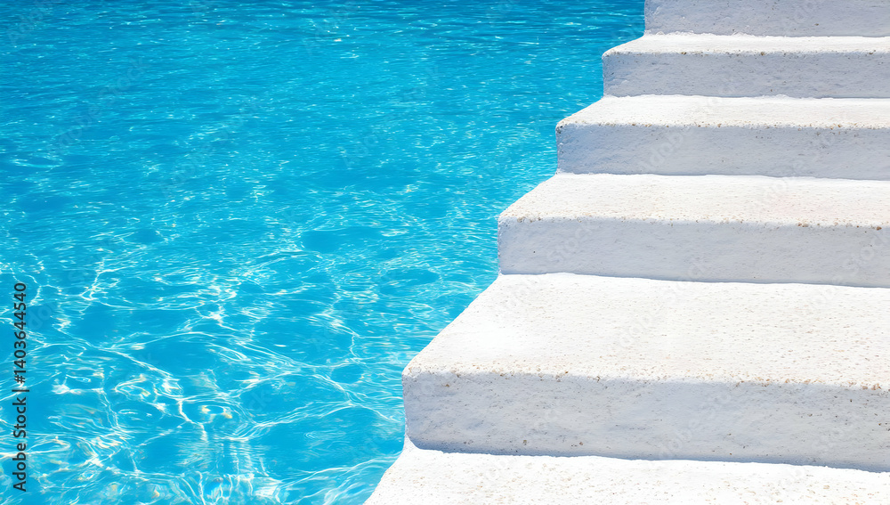 Swimming Pool Edge Featuring Turquoise Water and White Stairs on a Sunny Day