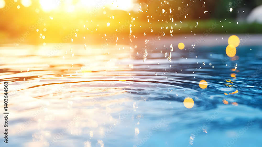Swimming Pool Water Surface with Sunlight and Sparkling Reflections in Summer