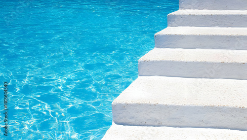 Obraz na płótnie Swimming Pool Edge Featuring Turquoise Water and White Stairs on a Sunny Day w salonie