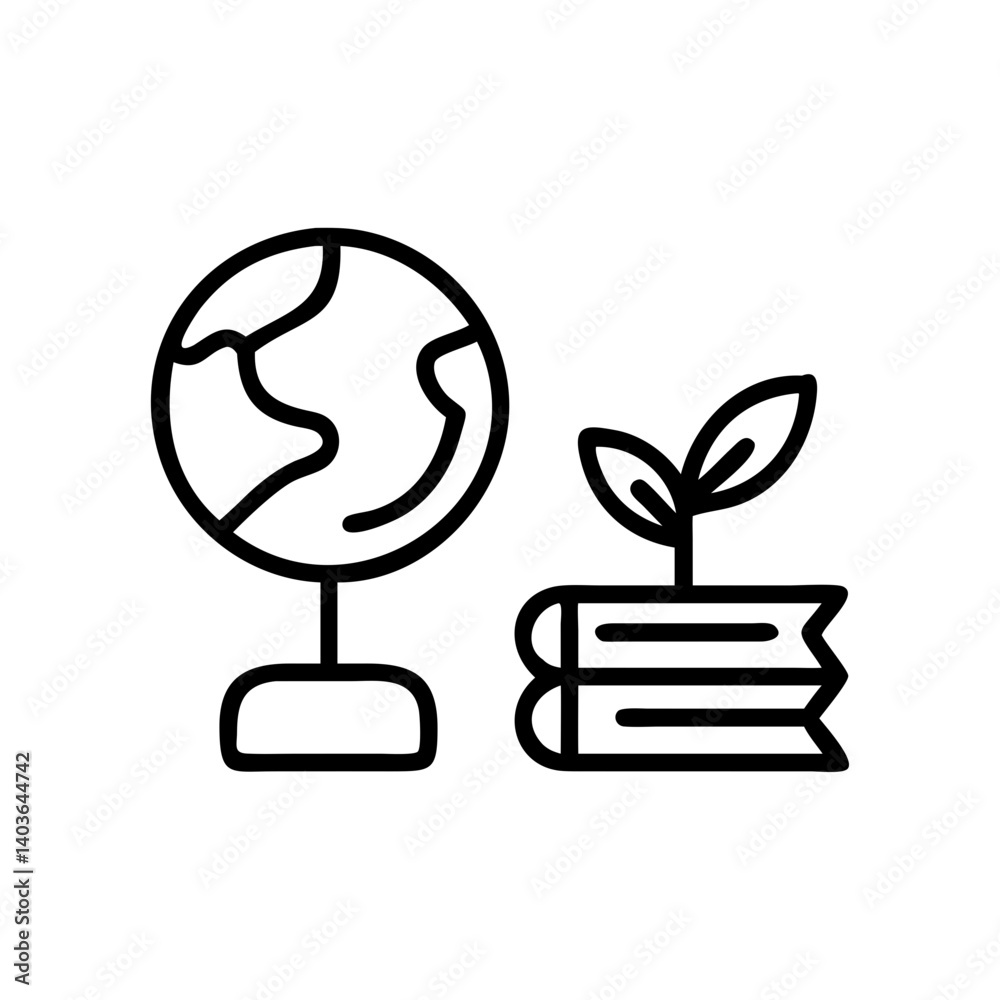Environmental Education Icon with Globe and Books Environmental Education Icon with Globe and Books