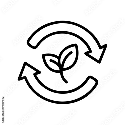 Circular economy symbol with leaf icon in minimalistic style  