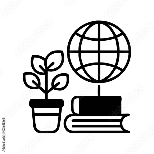 Environmental Education Icon with Books, Plant and Globe  