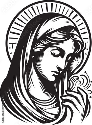 Black Line Art Mother Mary