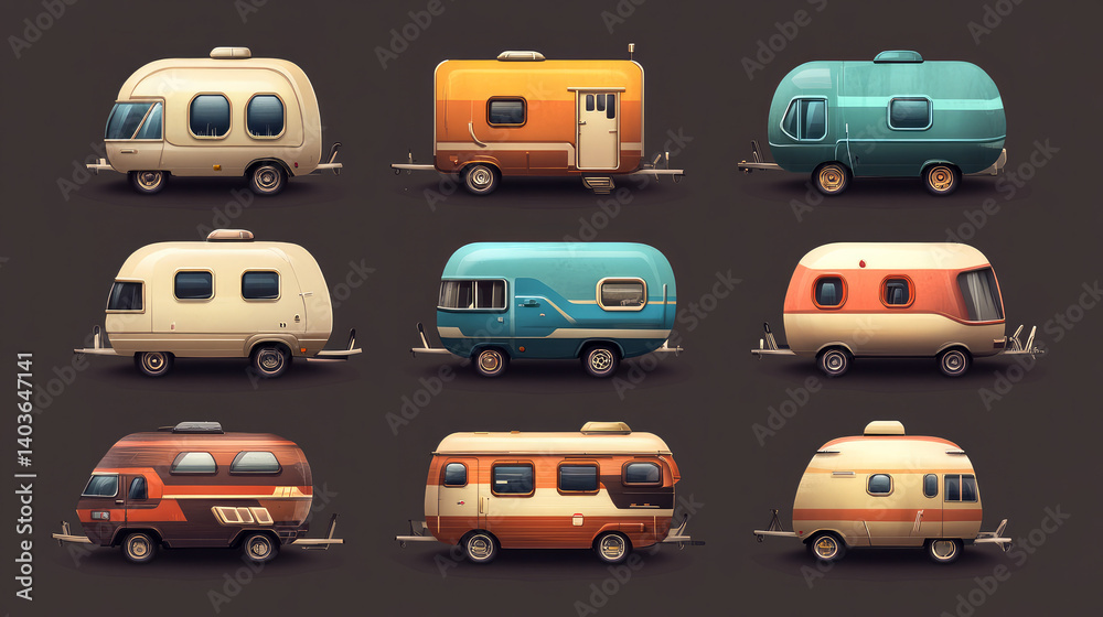 Trailers, a collection of transportation icons Trailers, a collection of transportation icons