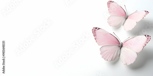 Two Delicate Pink Butterflies on White Seamless Background with Soft Light