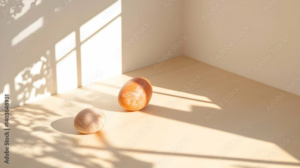 Two Orange Glazed Donuts Displayed in Sunlit Corner for Culinary Still Life