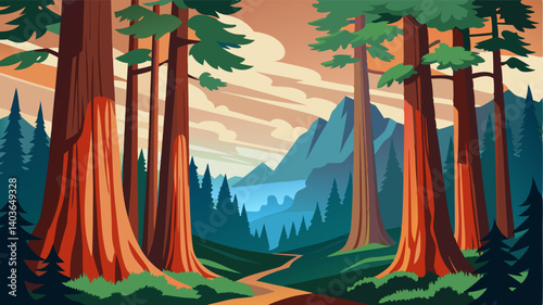 Majestic redwood trees tower over the mountain forest their massive trunks and sprawling branches creating a sense of wonder and awe as you explore this natural wonderland.