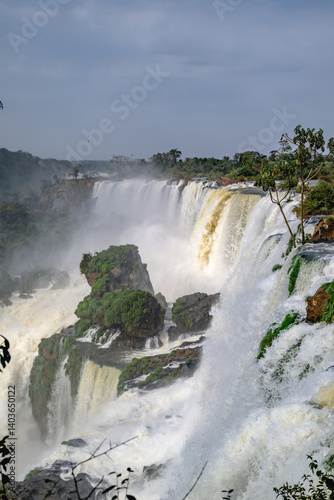 Iguazu waterfalls in overcast weather. High quality photo