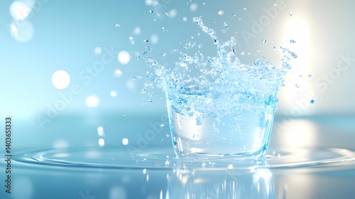 Obraz na płótnie Vibrant Water Splash in Glass with Blue Hues on Light Background w salonie