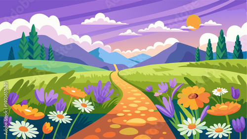 The rich earthy scent of spring fills the air as you wander through a vast meadow teeming with fragrant lavender vibrant marigolds and delicate white daisies.