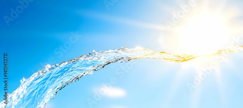 Obraz na płótnie Water Splash Against Blue Sky with Bright Sunlight Creates Dynamic Energy and Refreshing Summer Background in Natural Abstract Motion w salonie