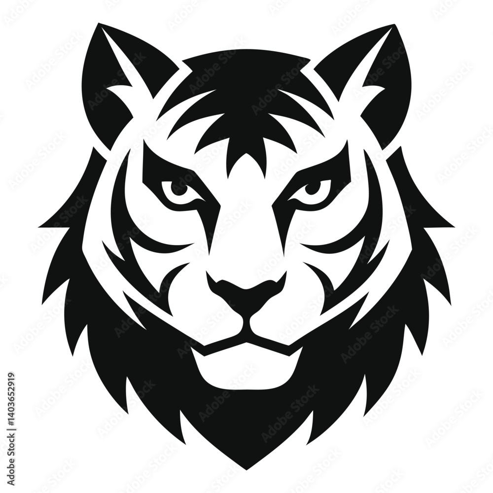 Fototapeta premium Tiger Head Vector Silhouette abstract tiger head silhouette formed using negati