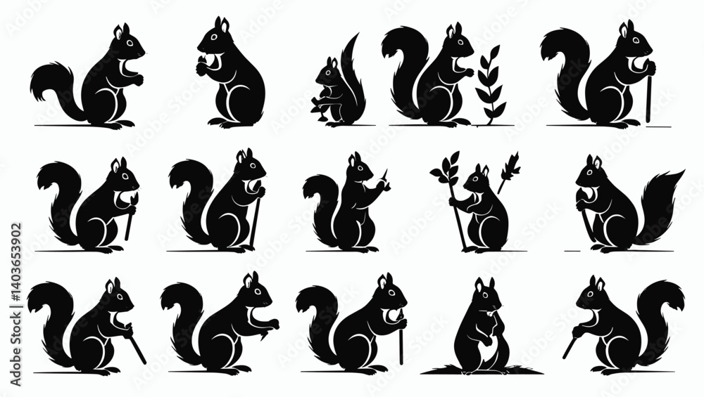 Squirrel Silhouette Vector Set Charming Forest Animal Collection Wildlife Design Elements Black And White Woodland Creature Pack Squirrel Holding Nut Squirrel Silhouette Vector Set Charming Forest Animal Collection Wildlife Design Elements Black And White Woodland Creature Pack Squirrel Holding Nut
