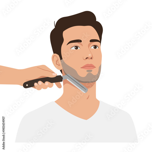 Man receiving a traditional straight razor shave with skilled hand technique in a barbershop