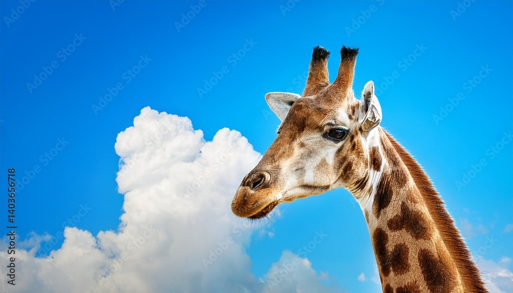 majestic giraffe gazing curiously against bright blue sky with clouds majestic giraffe gazing curiously against bright blue sky with clouds