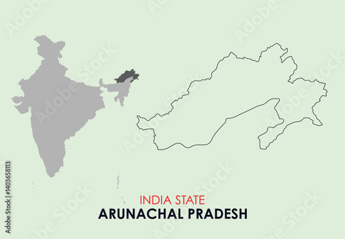 Map of Arunachal Pradesh, Map of Arunachal Pradesh with Indian Map, Arunachal Pradesh state of  India Vector Illustration.
