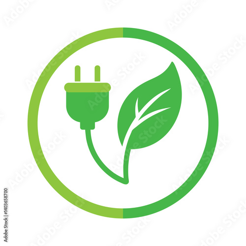 Eco-friendly Power: Green Plug and Leaf Symbol