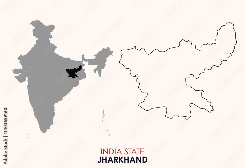 Map of Jharkhand, Map of Jharkhand with Indian Map, Jharkhand state of India Vector Illustration.
Map of Jharkhand, Map of Jharkhand with Indian Map, Jharkhand state of India Vector Illustration.