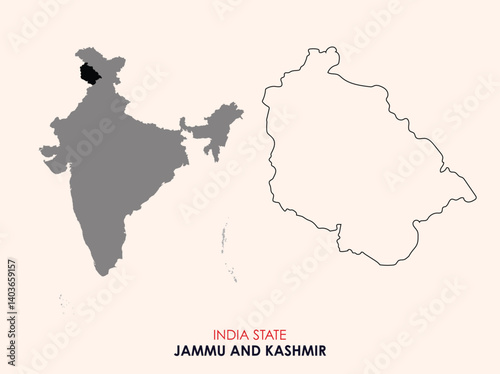 Map of Jammu & kashmir, Map of Jammu & kashmir with Indian Map, Jammu & kashmir state of  India Vector Illustration.
