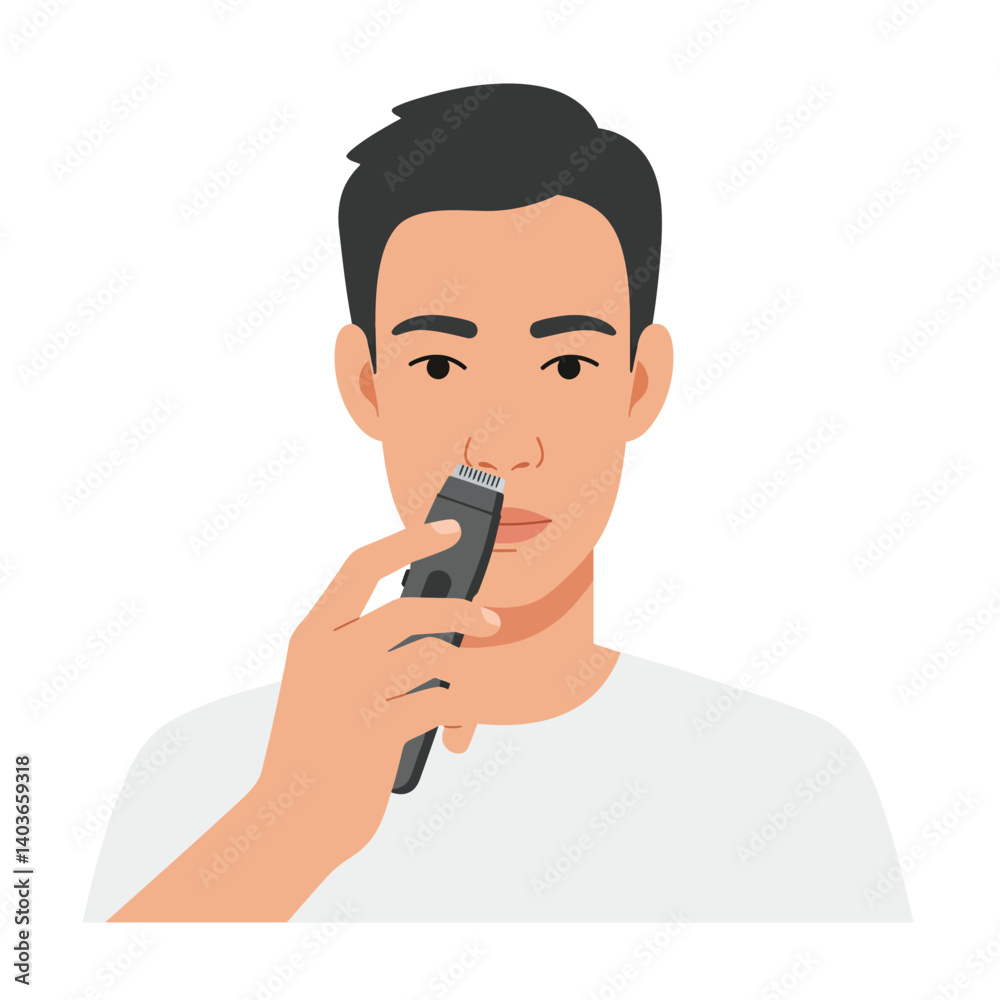Man using a nose hair trimmer in a bright, clean bathroom setting Man using a nose hair trimmer in a bright, clean bathroom setting