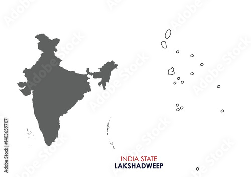 Map of Lakshadweep, Map of Lakshadweep with Indian Map, Lakshadweep state of  India Vector Illustration.
