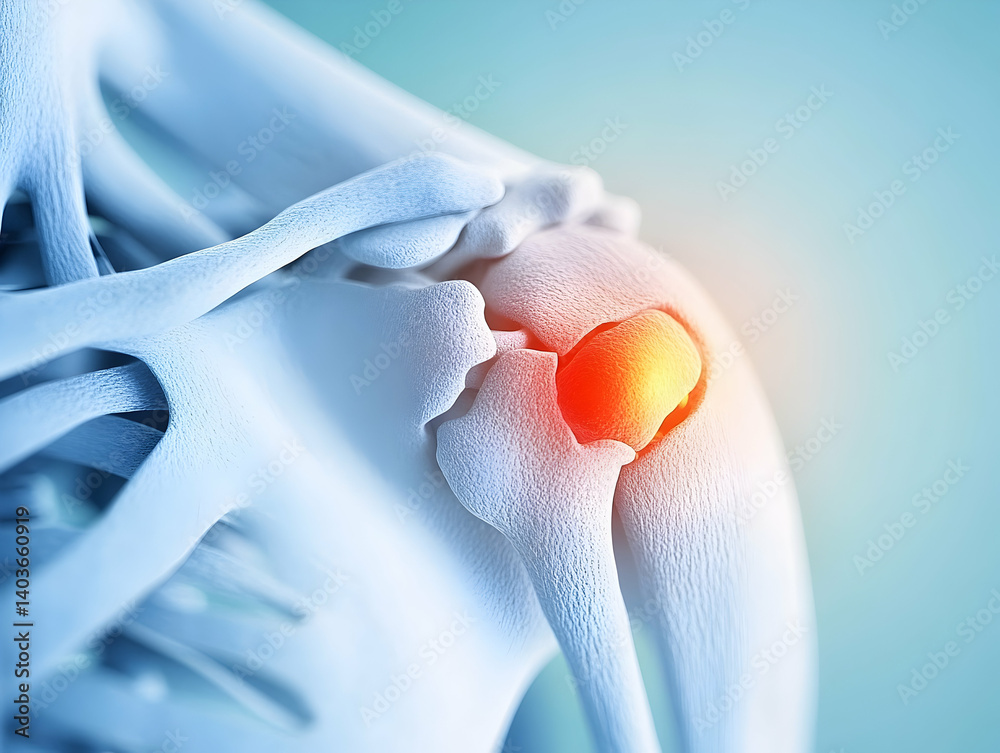 3D Anatomical Rendering Of An Adult Male Shoulder With Joint Pain Illustration and Medical Visualization in Blue Tones
