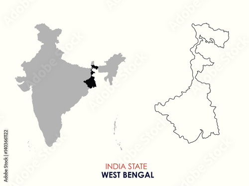 Map of West Bengal, Map of West Bengal with Indian Map, West Bengal state of  India Vector Illustration.
