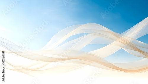 Abstract Beige Waves Against a Gradient Blue Sky with Distorted Grid Pattern