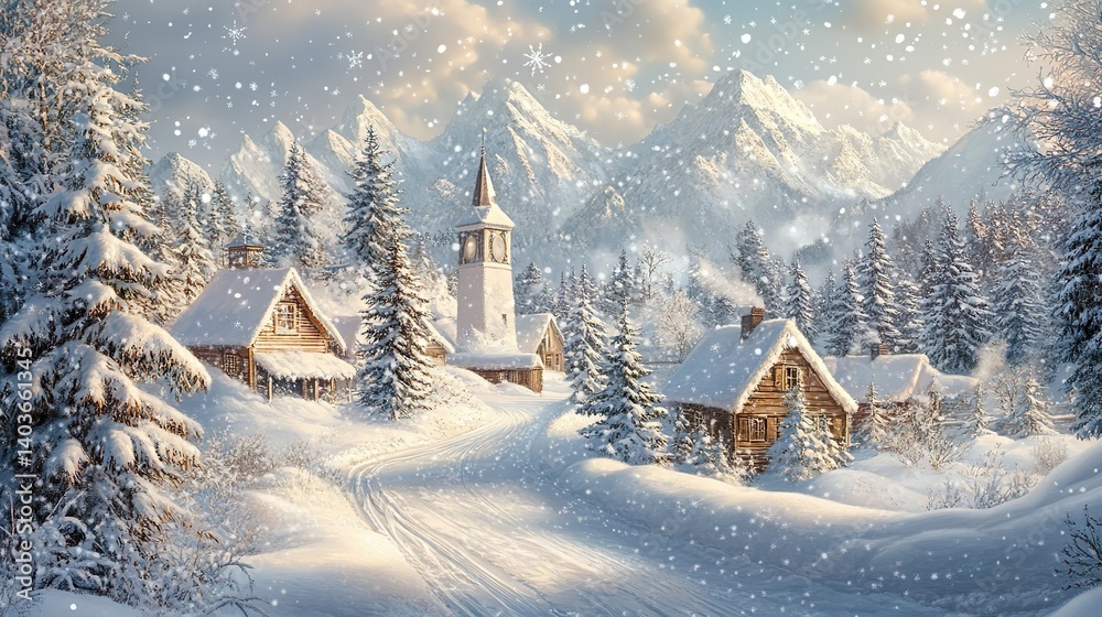 Fototapeta premium enchanting touch of snowflakes during holiday season creates a picturesque scene reminiscent of a holiday card