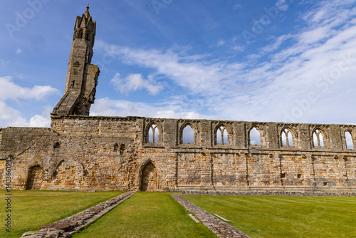 The ruins of St Andrews Cathedral overlook the sea, surrounded by ancient tombs and old stone walls. A peaceful, sacred place filled with religious history and timeless beauty. Endless architecture.