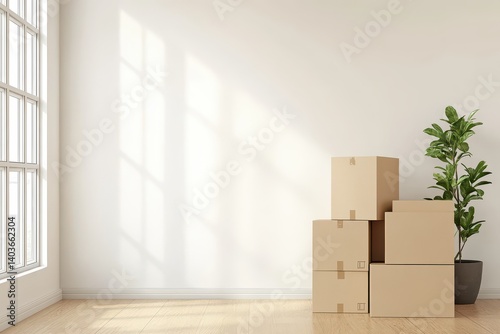 Empty Room with Cardboard Boxes photo