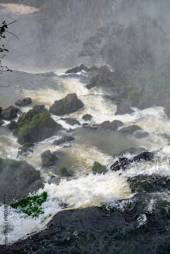 Iguazu waterfalls in overcast weather. High quality photo