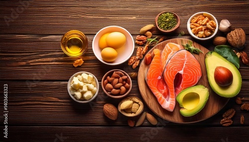 Wallpaper Mural Low carb diet meal with grilled meat, green salad and boiled egg, isolated on light background Torontodigital.ca