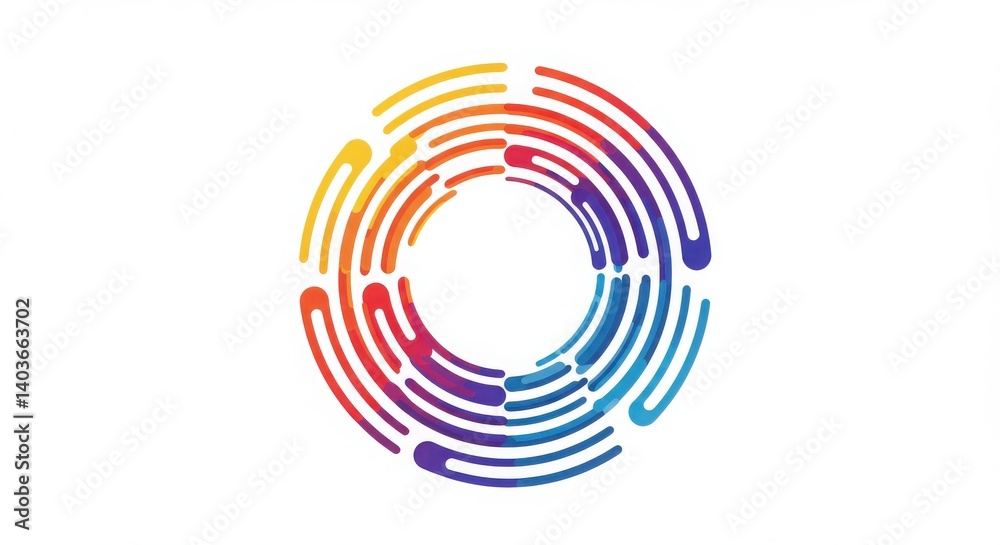 A captivating abstract circular design with vibrant rainbow colors and geometric patterns radiating energy and modern artistry against a clean white background for a bold and harmonious aesthetic A captivating abstract circular design with vibrant rainbow colors and geometric patterns radiating energy and modern artistry against a clean white background for a bold and harmonious aesthetic