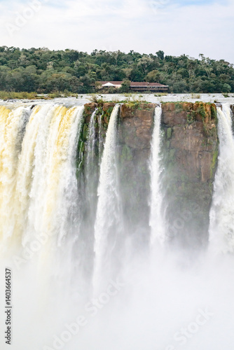 Iguazu waterfalls in overcast weather. High quality photo