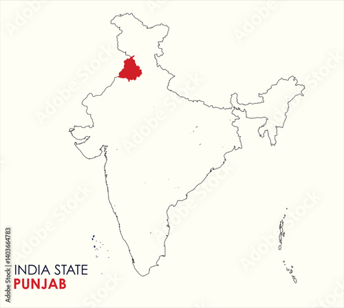 Map of Punjab, Map of Punjab with Indian Map, Punjab state of  India Vector Illustration.
