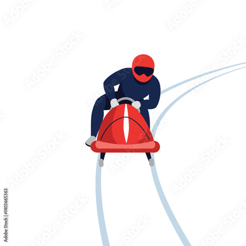 Sleek bobsled racer in dynamic motion, minimal design style, vector illustration