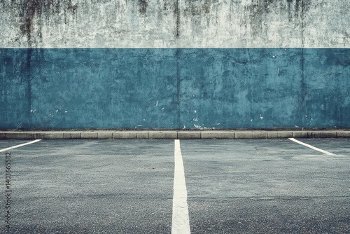 Empty parking lot by a wall