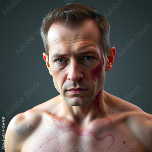 A man with cutaneous blastomycosis, 3D illustration photo