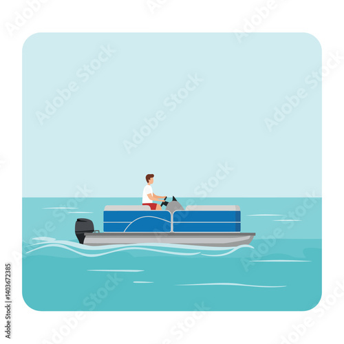 Boat on water with person driving in flat modern style vector illustration