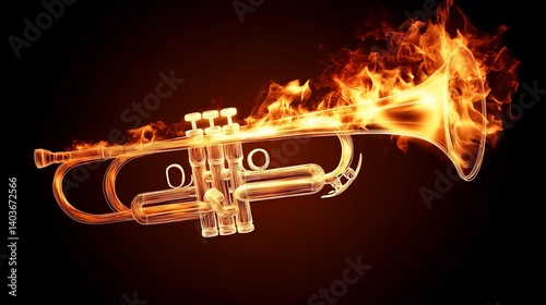 A trumpet engulfed in flames