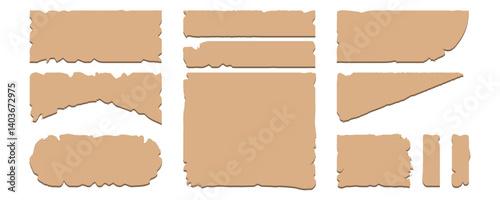 Old grey paper vintage papercut, tornpaper, stickynote set, vector illustration design background