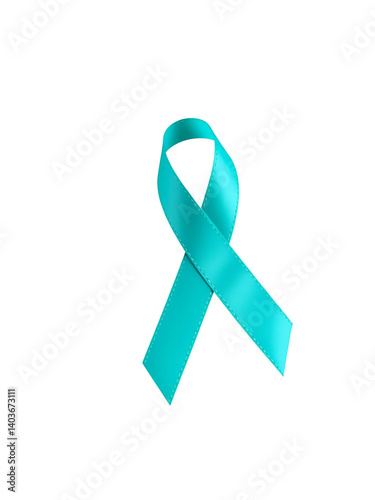 Turquoise ribbon isolated on white background.Vector. The Value of Turquoise ribbon: ovarian cancer, Bone Tumor,Congenital Diaphragmatic Hernia, Renal Cell Carcinoma, hepatitis B, gynecological cancer