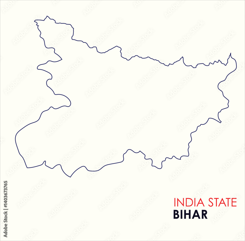 Fototapeta premium Map of Bihar, Outline Map of Bihar with Indian Map, Bihar state of India Vector Illustration. 