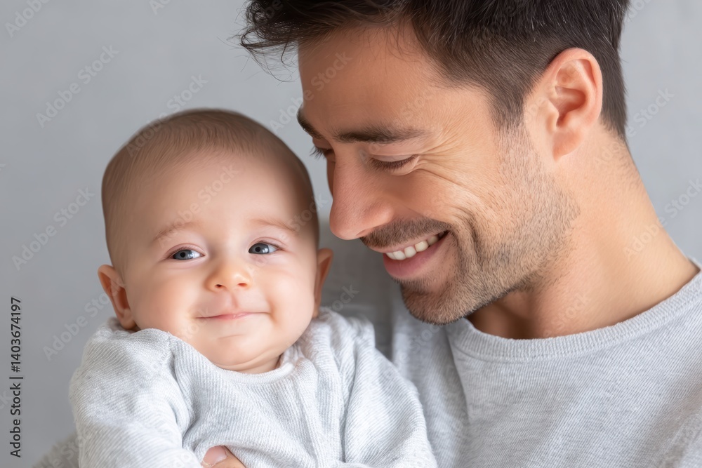 Embracing gentle parenting in a joyful bond between father and smiling baby Embracing gentle parenting in a joyful bond between father and smiling baby