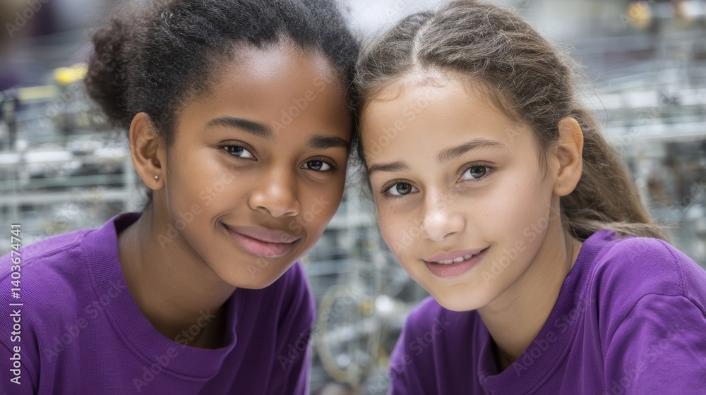 Girls engaging in STEM studies while collaborating and learning in a modern classroom environment Girls engaging in STEM studies while collaborating and learning in a modern classroom environment
